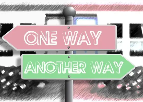 Illustration of two arrow signs, one on top of the other, pointing opposite ways. The top sign is pink and says "One way." The bottom sign is green and reads "Another way." Image by Gerd Altmann from Pixabay